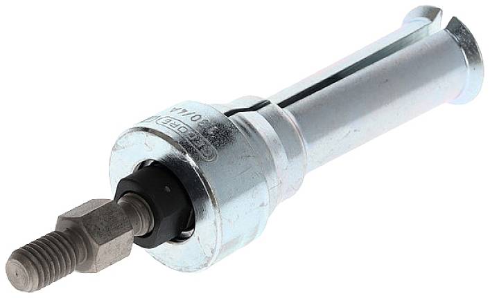 Metallischer Dübelanker mit Schraubgewinde, verwendet zur Befestigung von schweren Lasten in Beton.