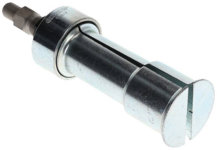 Metallisches Werkzeugteil mit zylindrischem Körper und Gewindebolzen, wahrscheinlich ein mechanischer Bauteil.