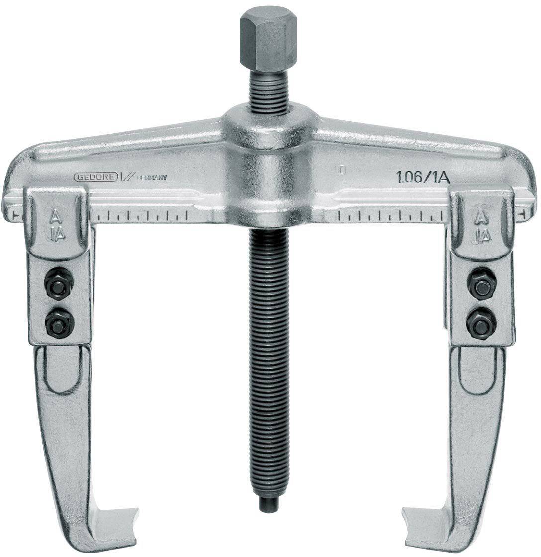 Ein mechanischer Abzieher aus Metall mit zwei Armen und einem zentralen Schraubmechanismus, verwendet zum Abziehen von Zahnrädern oder Lagern.