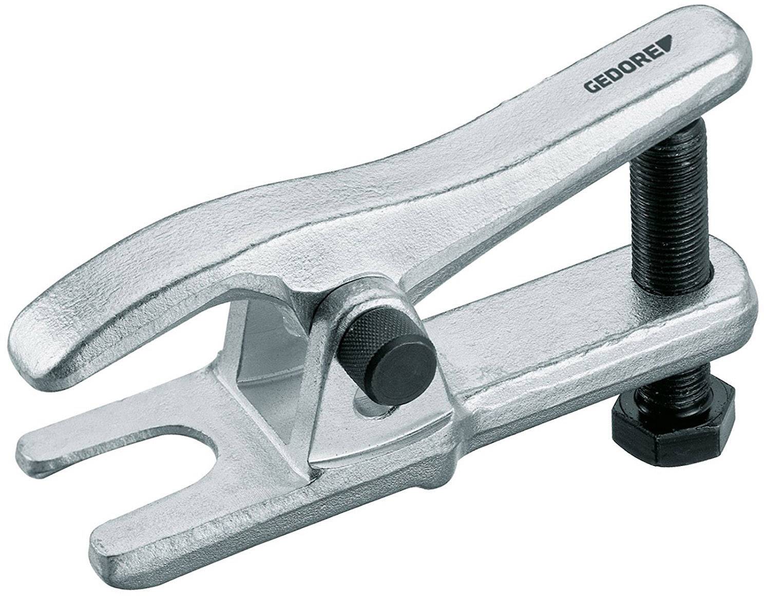 Ein silberner Abzieher mit einer schwarzen Schraube zeigt den Schriftzug 'GEDORE' auf der Oberseite, verwendbar für Kfz-Reparaturen.
