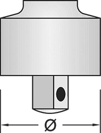 Ein zylindrisches Komponentendiagramm, das eine hohle Basis mit einem zylindrischen Deckel zeigt. Ein Durchmessersymbol befindet sich unten zur Messung.