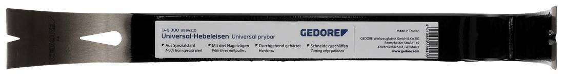 Breites, flaches Universal-Heberlein-Werkzeug mit glänzender Metallspitze und Etikett mit Firma 