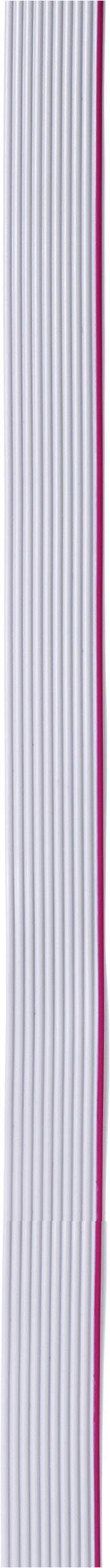 Rotes und weißes Flachbandkabel, vertikal ausgerichtet, zeigt parallele Linien, oft in elektronischen Anwendungen genutzt.