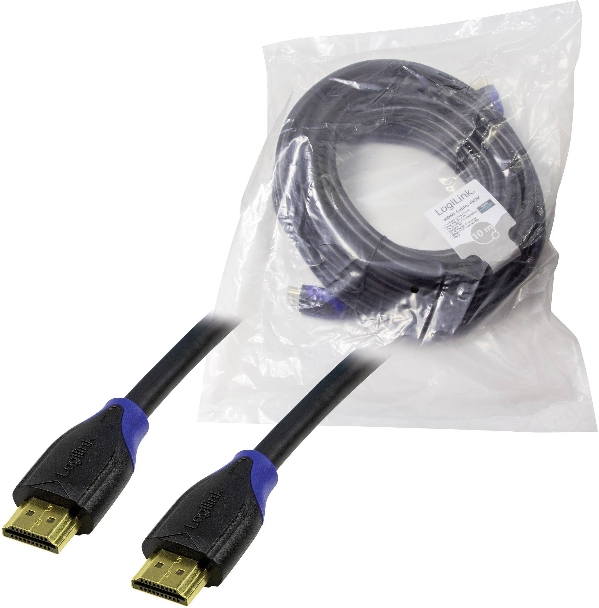 LogiLink HDMI Anschlusskabel HDMI-A Stecker, HDMI-A Stecker 10.00m Schwarz CH0066 4K UHD, Audio Return Channel, vergoldete