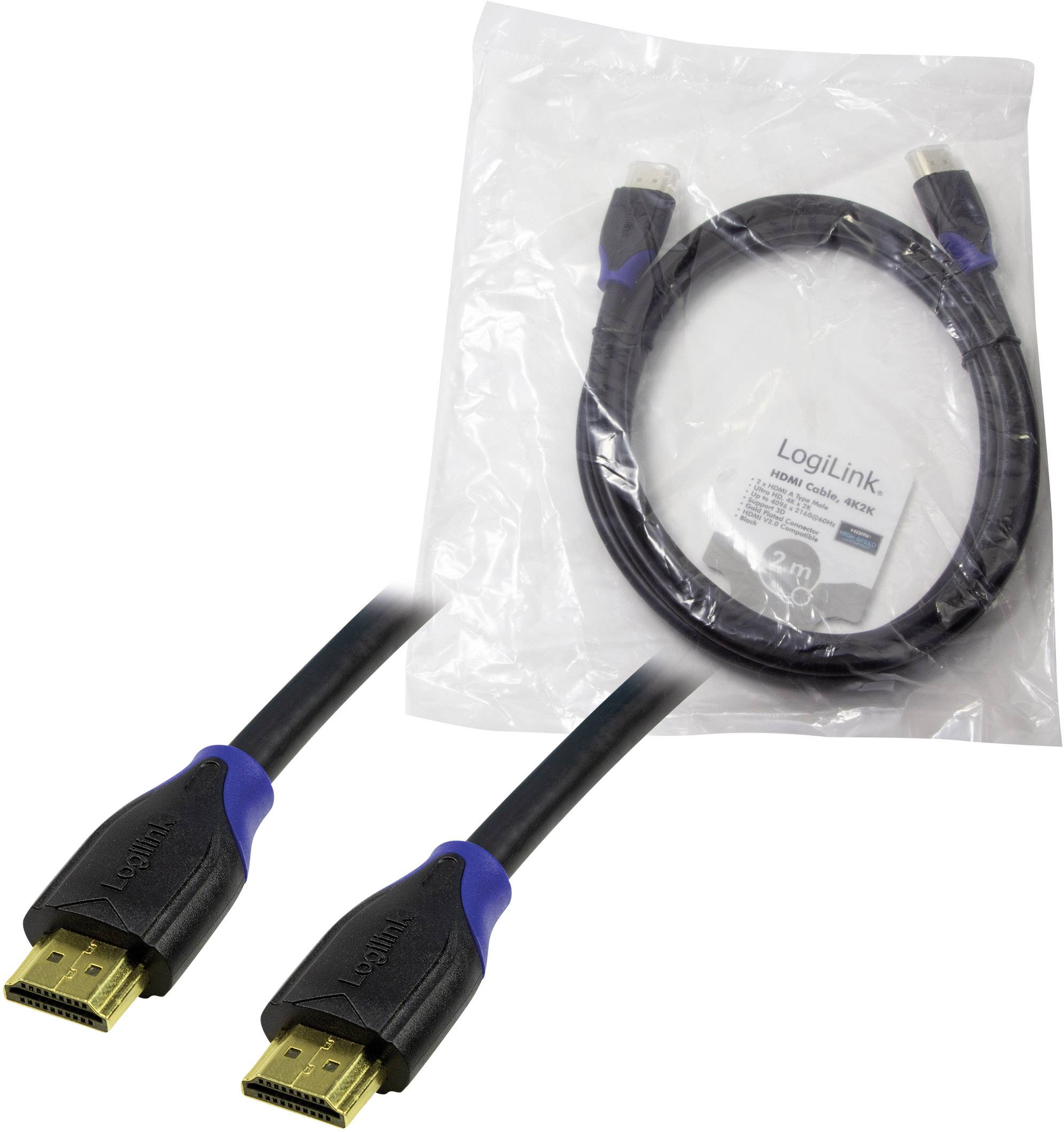 LogiLink HDMI Anschlusskabel HDMI-A Stecker, HDMI-A Stecker 2.00m Schwarz CH0062 4K UHD, Audio Return Channel, vergoldete