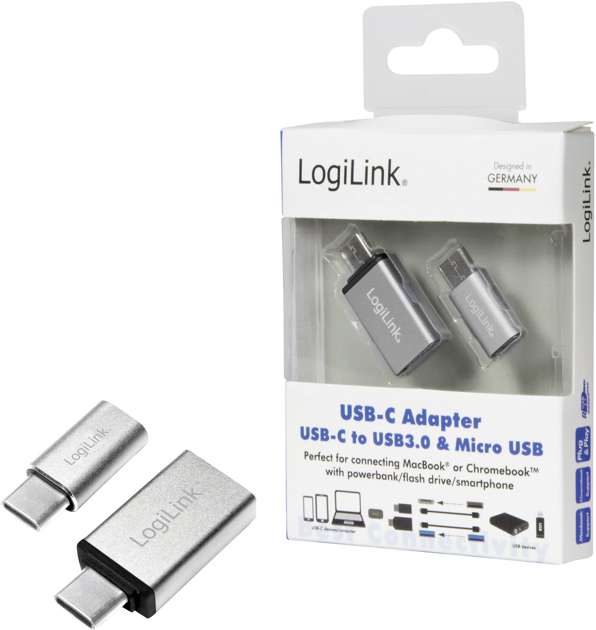LogiLink USB 3.2 Gen 1 (USB 3.0) Adapter [1x USB-C® Stecker - 1x USB 2.0 Buchse Micro-B, USB 3.2 Gen 1 Buchse A (USB 3.0)] AU0040