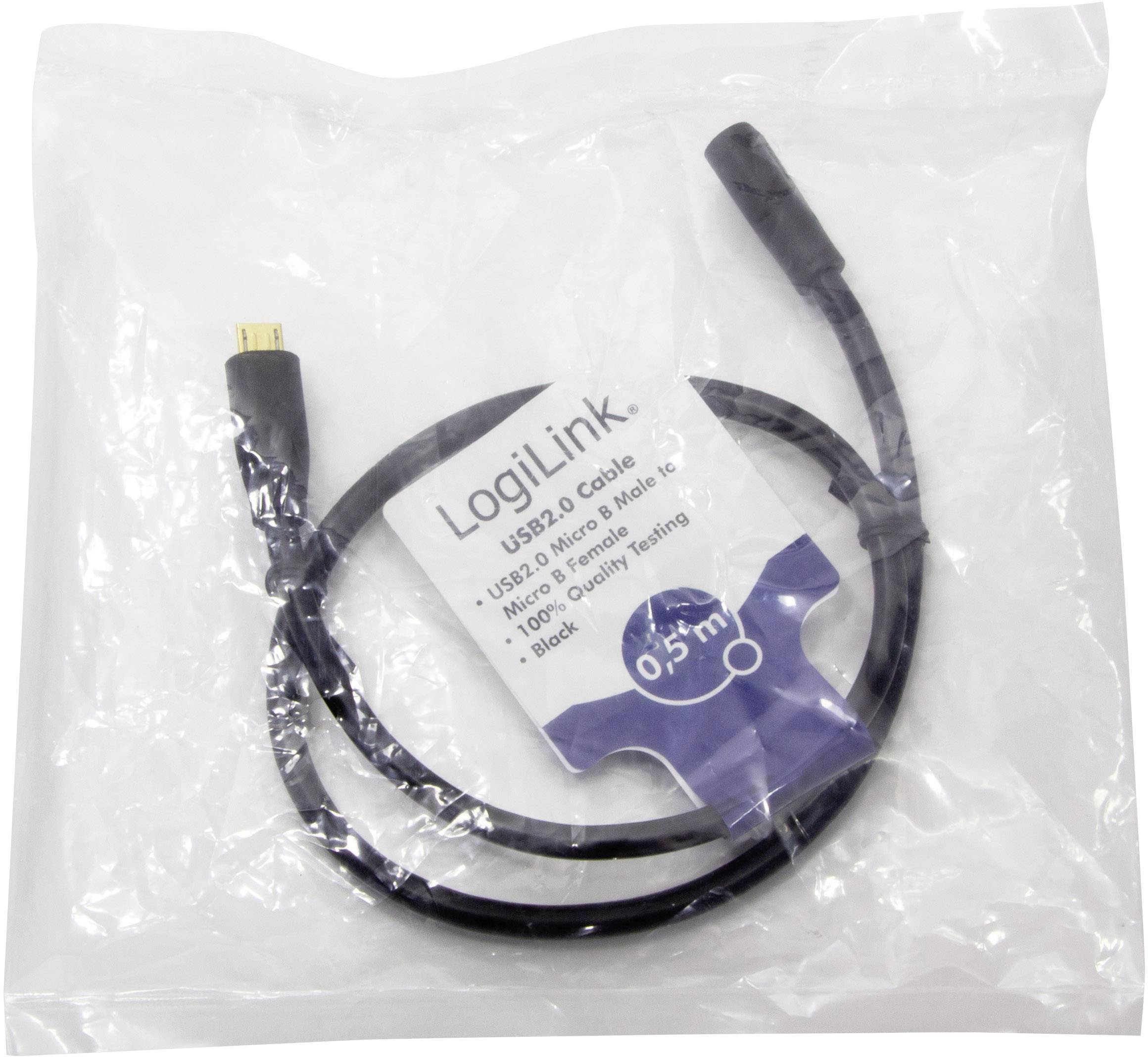 USB-2.0-Kabel von LogiLink, 0,5 m Länge, in Originalverpackung. Geeignet für Micro-B-Verbindungen, schwarz.