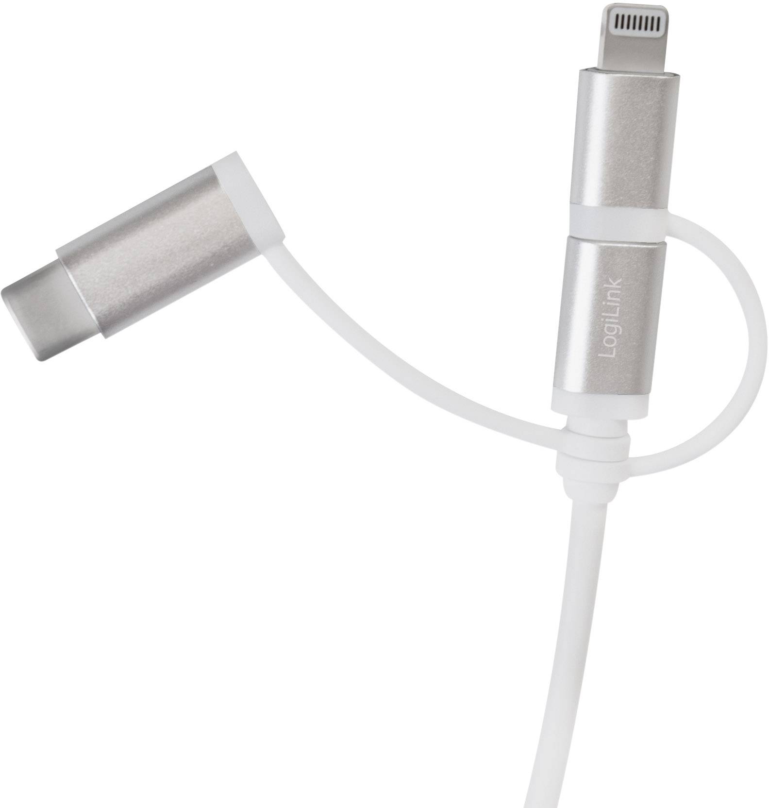 LogiLink USB-Kabel USB 2.0 USB-A Stecker, USB-C® Stecker, USB-Micro-B Stecker, Apple Lightning Stecker 1.00 m Weiß CU0126