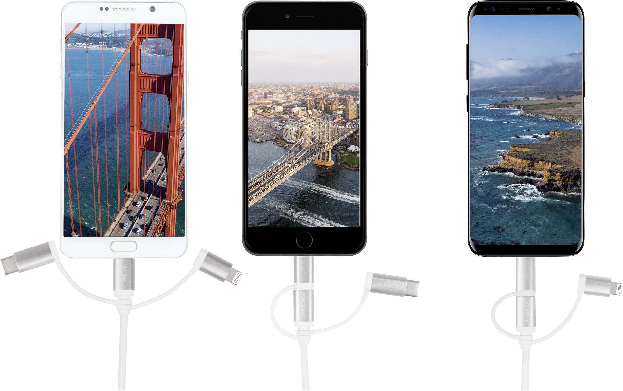 LogiLink USB-Kabel USB 2.0 USB-A Stecker, USB-C® Stecker, USB-Micro-B Stecker, Apple Lightning Stecker 1.00 m Weiß CU0126