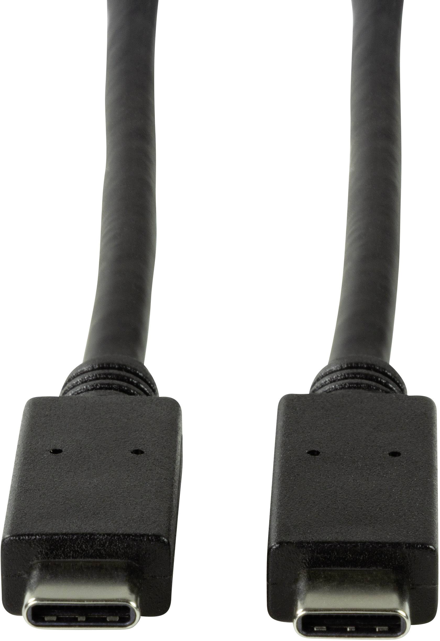 Zwei schwarze USB-C-Kabel mit Steckern in naher Ansicht, beide Enden sind sichtbar und identisch.