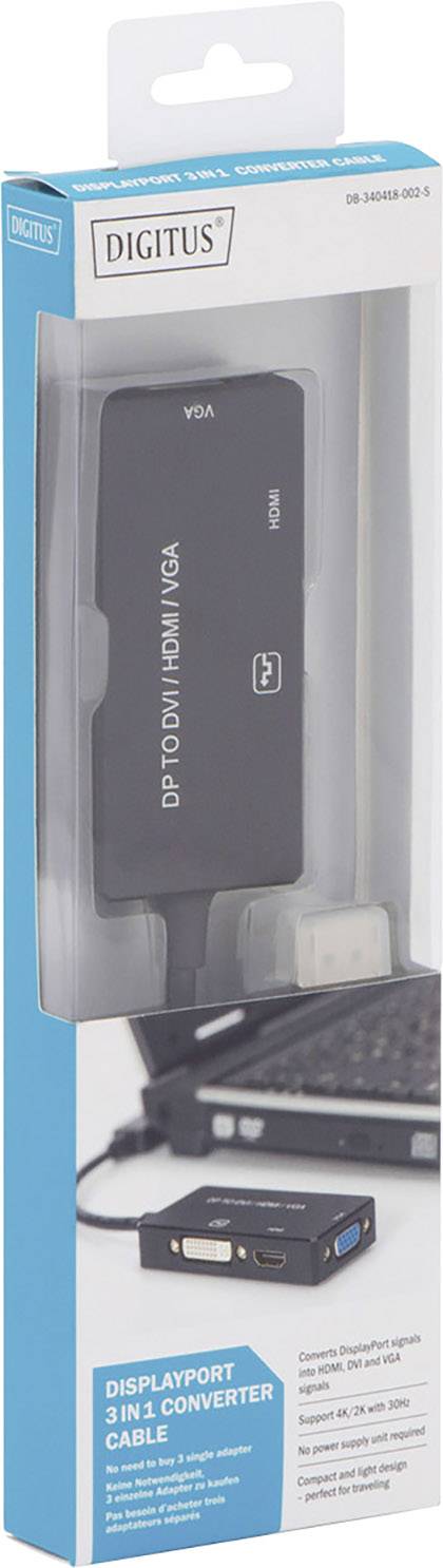 Digitus DB-340418-002-S DVI / DisplayPort / HDMI / VGA Adapter [1x DisplayPort Stecker - 1x DVI-Buchse 24+1pol., DVI-Buchse