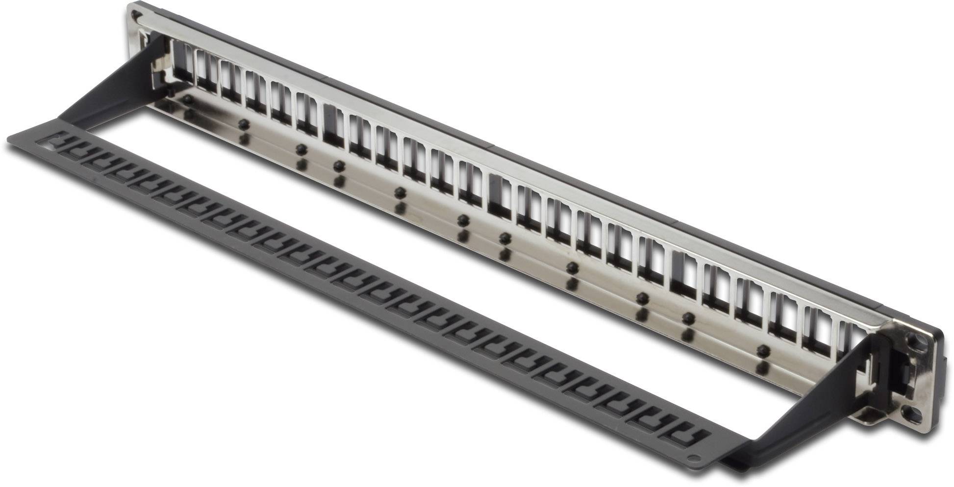 Patchpanel für Netzwerkverkabelung mit 24 Ports, geeignet zur Strukturierung und Verwaltung von Netzwerkverbindungen in einem IT-Rack.