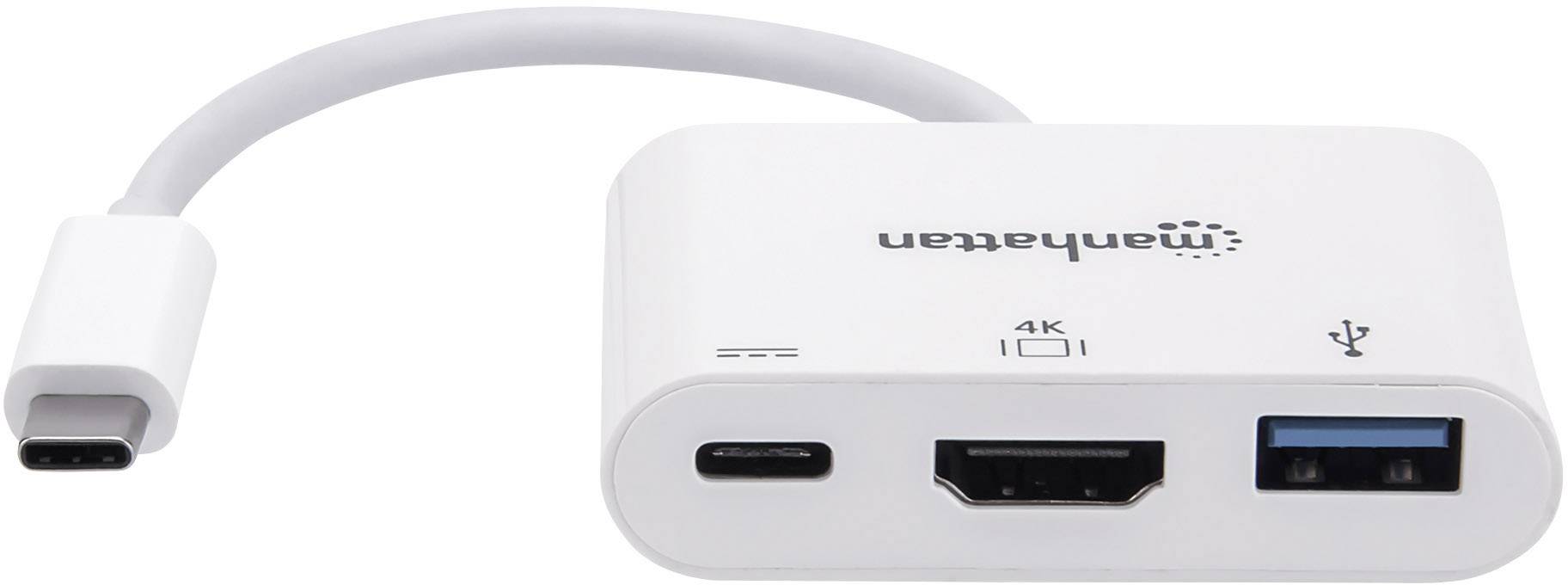 Manhattan 152945 USB Adapter [1x USB-C® Stecker - 1x HDMI-Buchse, USB 2.0 Buchse A, USB-C® Buchse] Weiß 8.00 cm