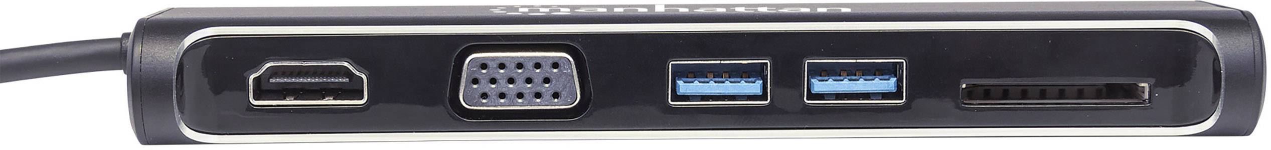 Manhattan USB Adapter [1x USB-C™ Stecker - 1x HDMI-Buchse, VGA-Buchse, USB 3.0 Buchse A, USB 3.0 Buchse A, SD-Karten-Slot] Schwarz