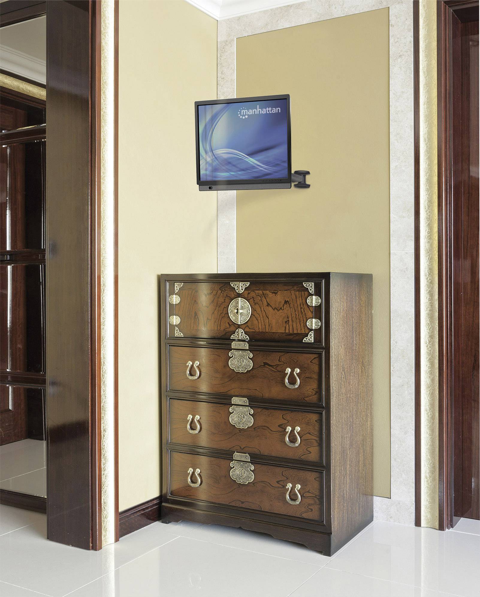 Manhattan 461641 TV-Wandhalterung Geeignet für Curved-TV's, Höhenverstellbar, Neigbar, Schwenkbar 53,3cm (21") - 152,4cm (60")