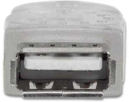 Ein grauer USB-Stecker in Nahaufnahme, von vorne gezeigt, mit sichtbarem Innenanschluss.