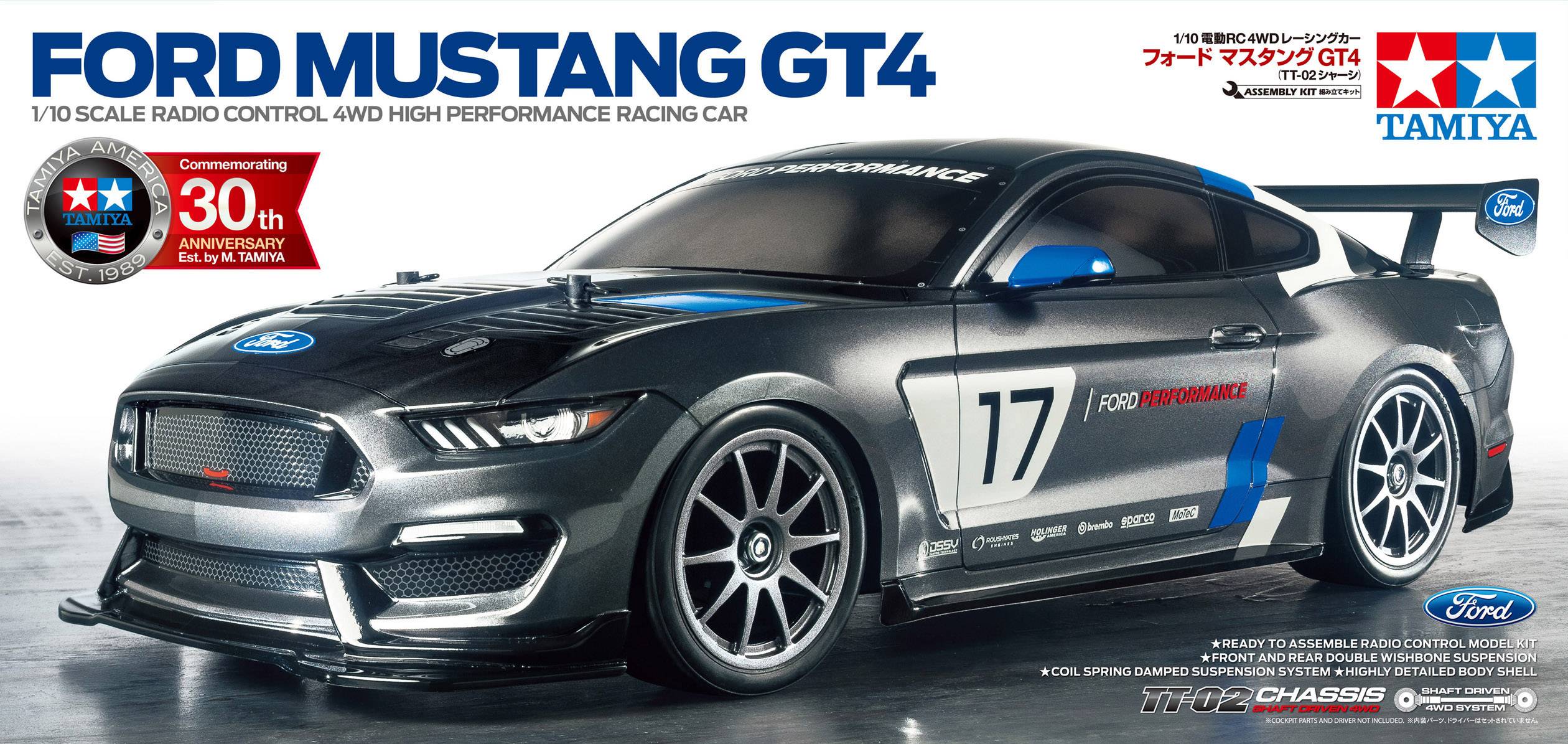 Tamiya TT-02 Ford Mustang GT4 Brushed 1:10 RC Modellauto Elektro Straßenmodell Allradantrieb (4WD) Bausatz