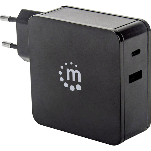 Manhattan  180054 USB-Ladegerät Steckdose Ausgangsstrom (max.) 3 A 2 x USB 2.0 Buchse A, USB-C™ Buchse USB Power Delivery (USB-PD)