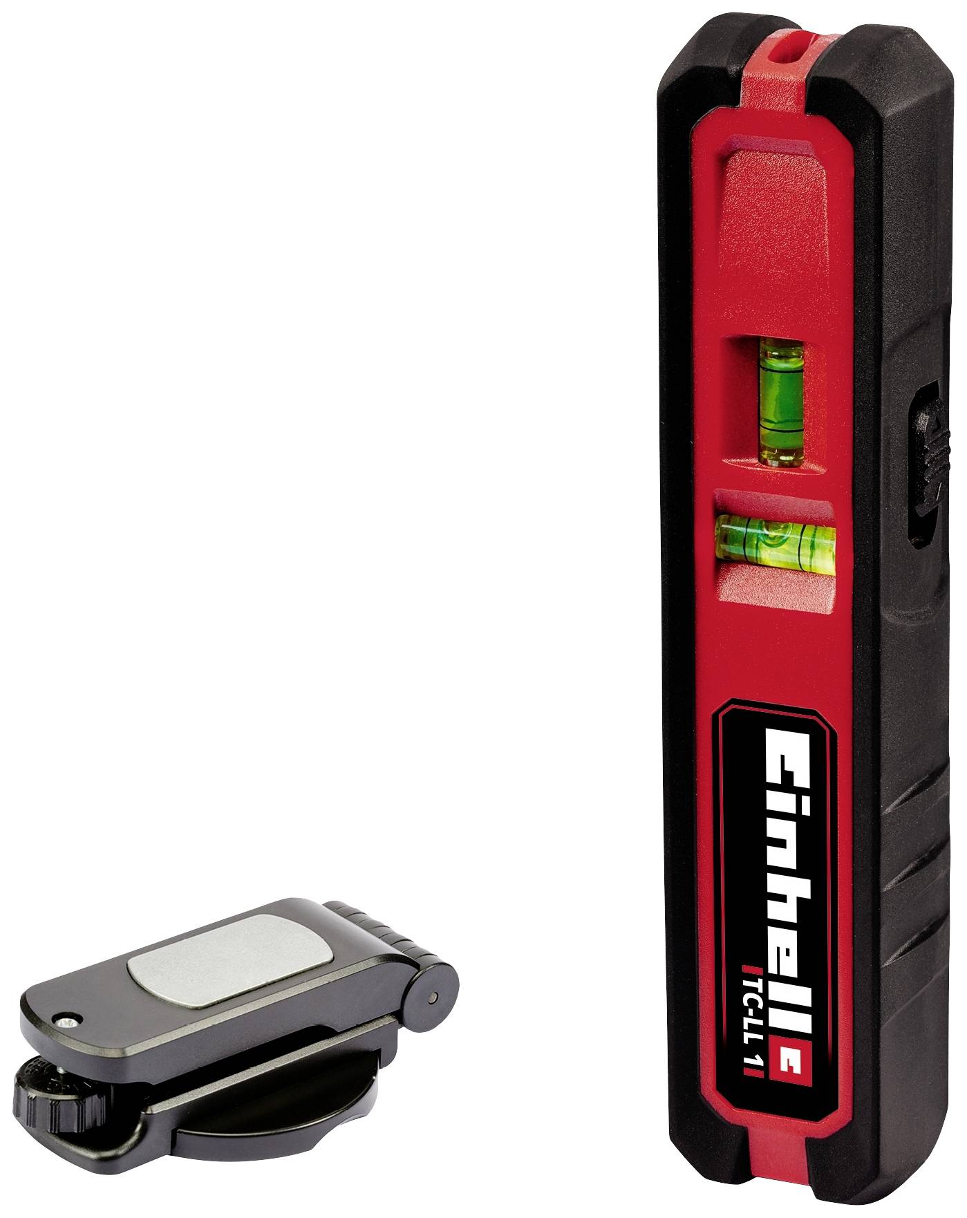 'Einhell TC-LL 1' Laser-Wasserwaage mit grünem Laser und Halterung.