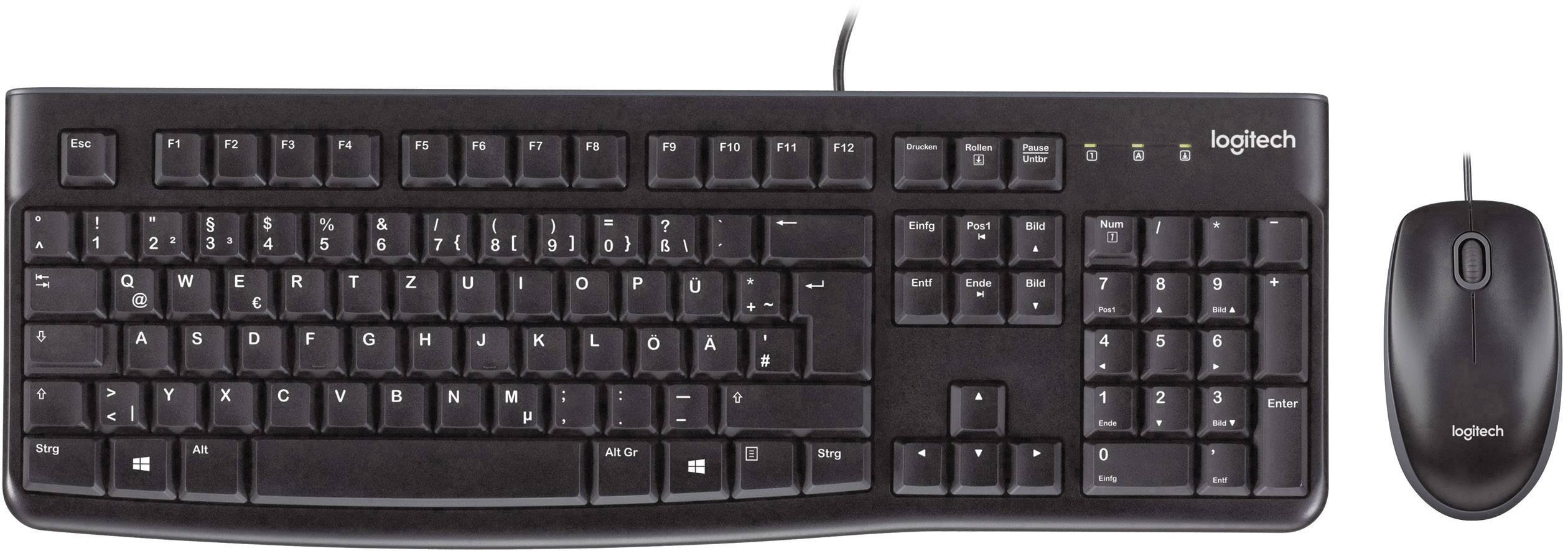 Logitech MK120 USB Tastatur, Maus-Set Spritzwassergeschützt UK-Englisch, QWERTY Schwarz