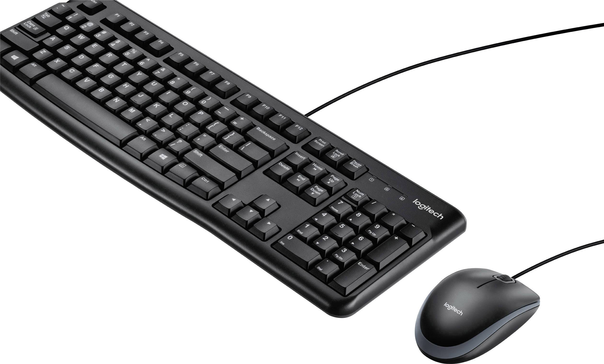 Logitech MK120 USB Tastatur, Maus-Set Spritzwassergeschützt UK-Englisch, QWERTY Schwarz