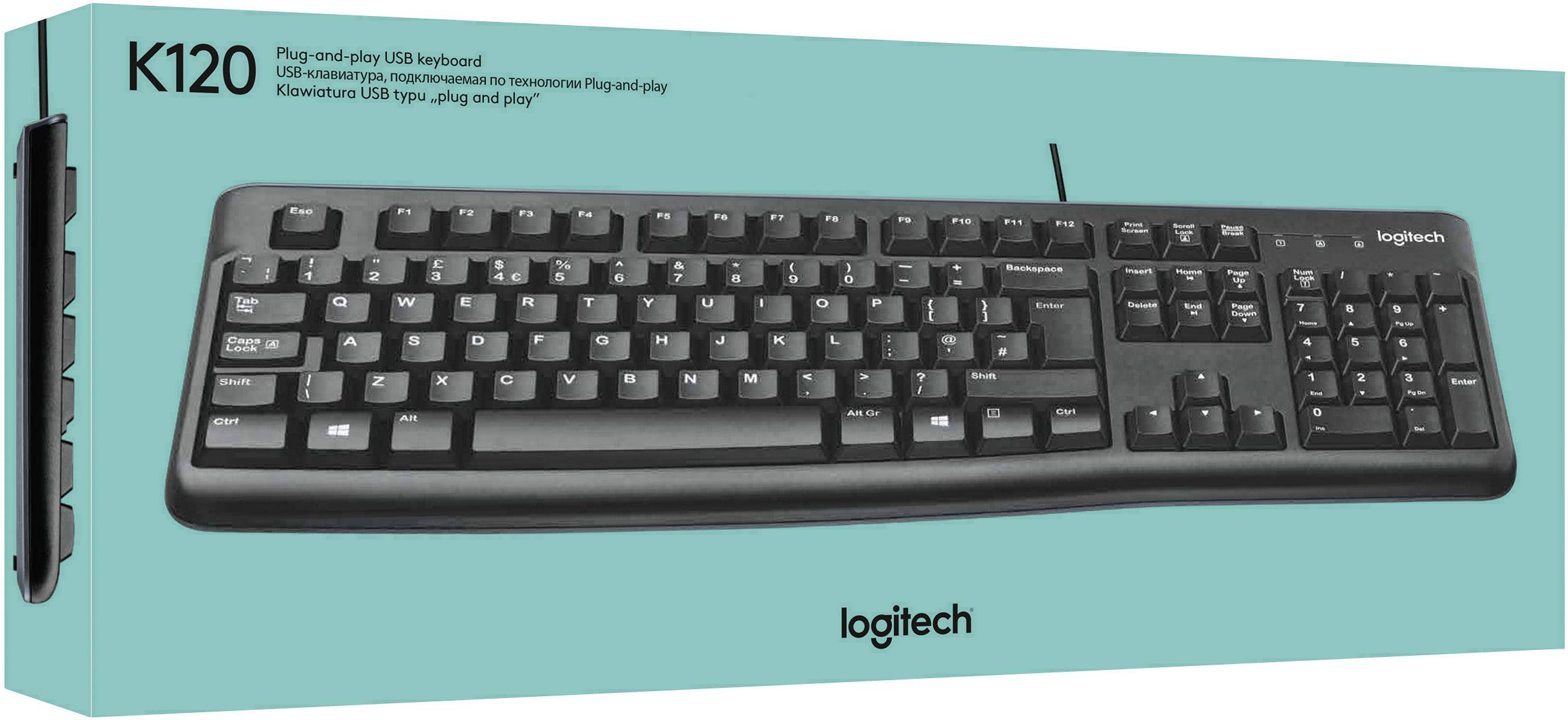 Logitech K120 USB Tastatur US-Englisch, QWERTY Schwarz Spritzwassergeschützt