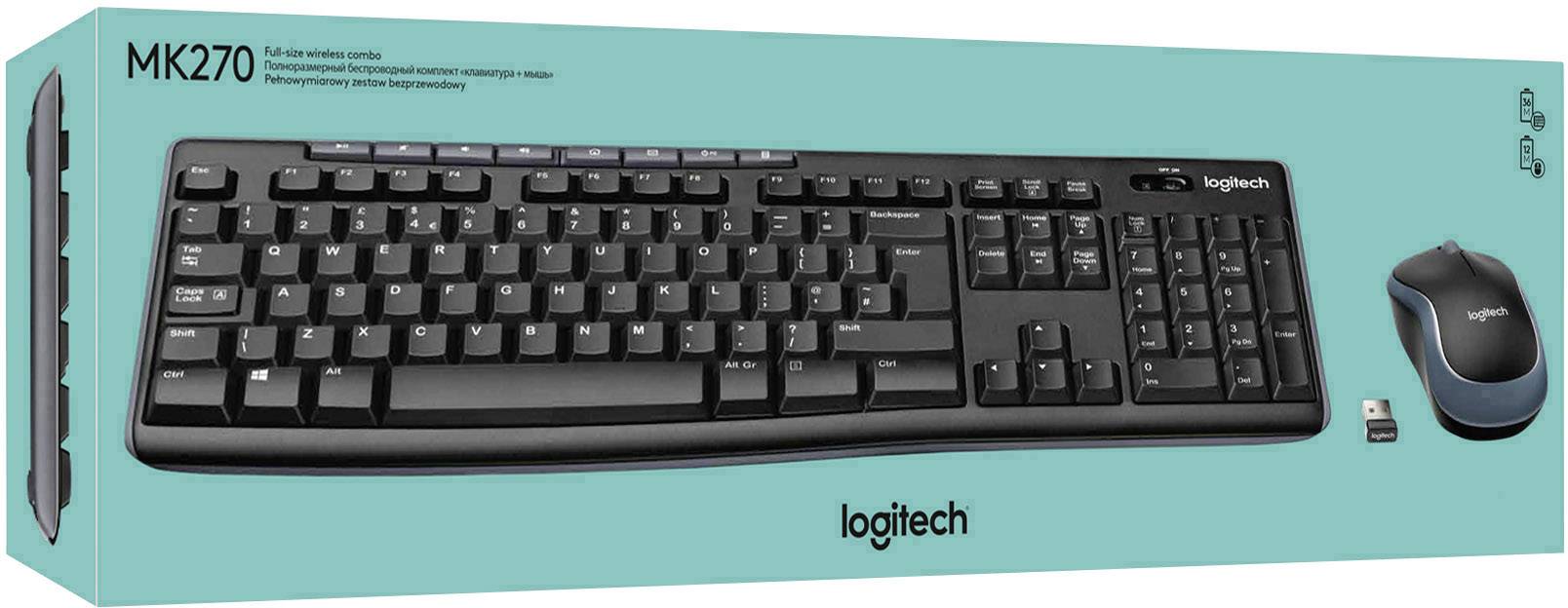 Logitech MK270 Funk Tastatur, Maus-Set Multimediatasten Schweiz, QWERTZ Schwarz