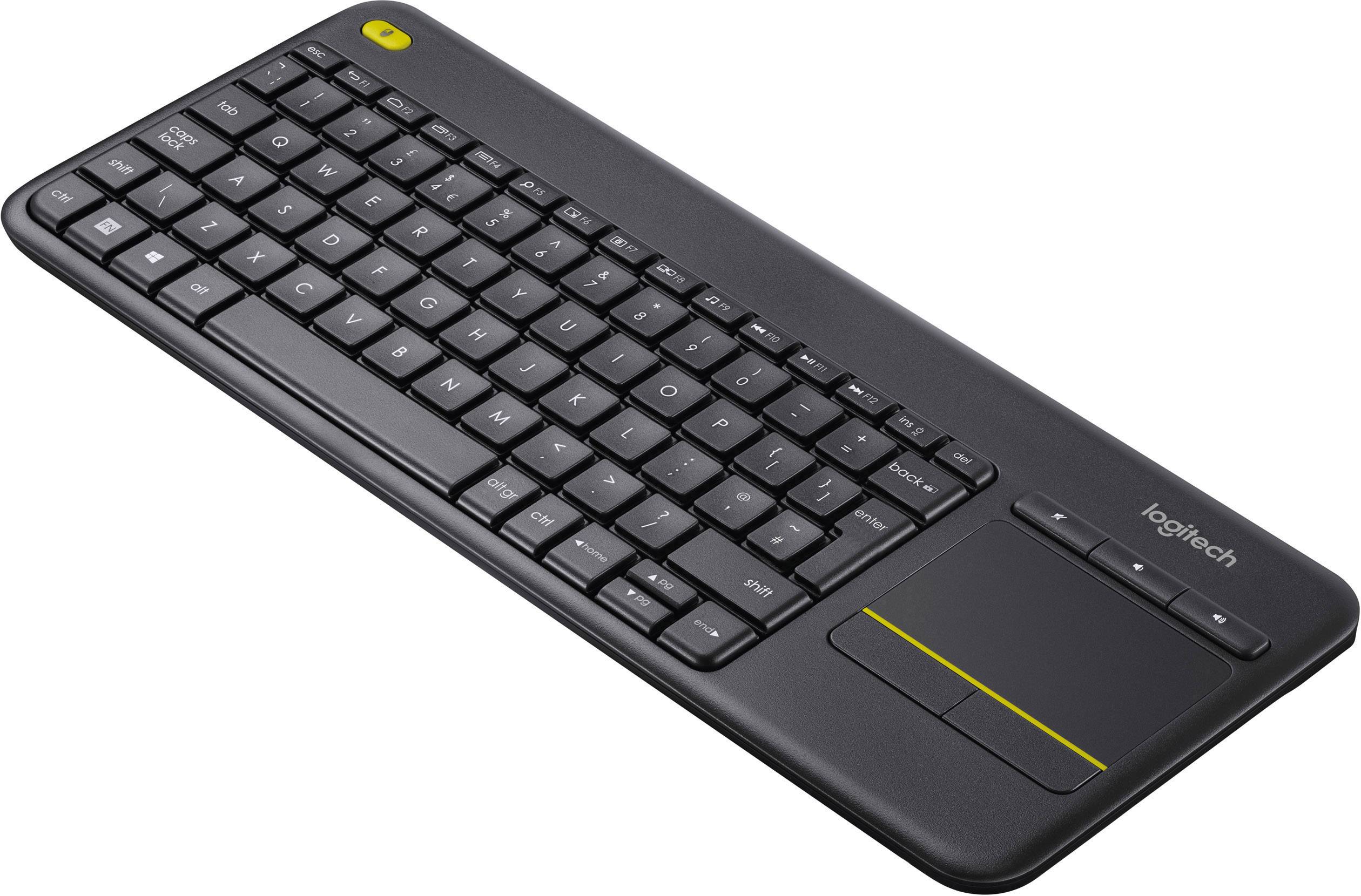 Logitech K400+ Funk Tastatur Spanisch, QWERTY Schwarz Integriertes Touchpad, Maustasten, Multimediatasten