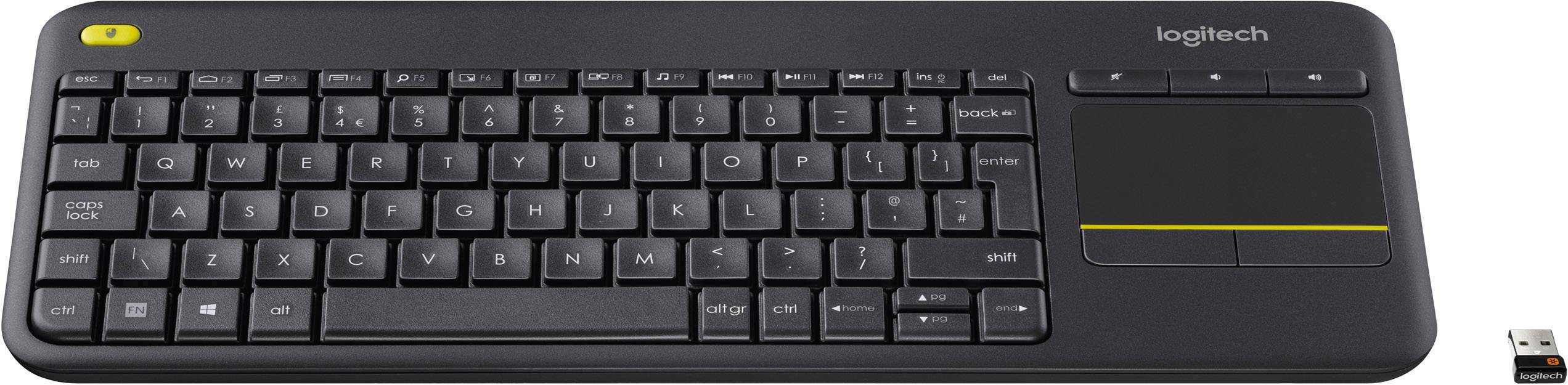 Logitech K400+ Funk Tastatur Schweiz, QWERTZ Schwarz Integriertes Touchpad, Maustasten, Multimediatasten