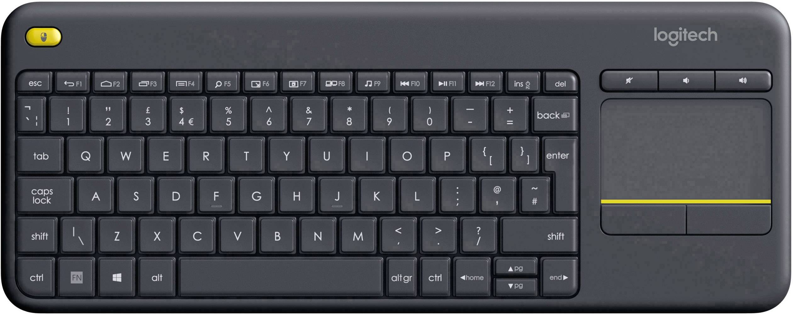 Logitech K400+ Funk Tastatur Schweiz, QWERTZ Schwarz Integriertes Touchpad, Maustasten, Multimediatasten