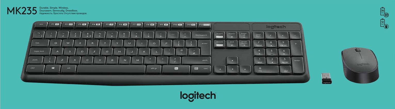 Logitech MK235 Funk Tastatur, Maus-Set Italienisch, QWERTY Schwarz