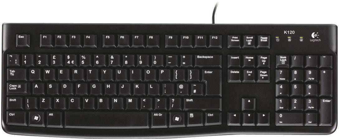 Logitech K120 USB Tastatur Ungarisch, QWERTZ Schwarz Spritzwassergeschützt