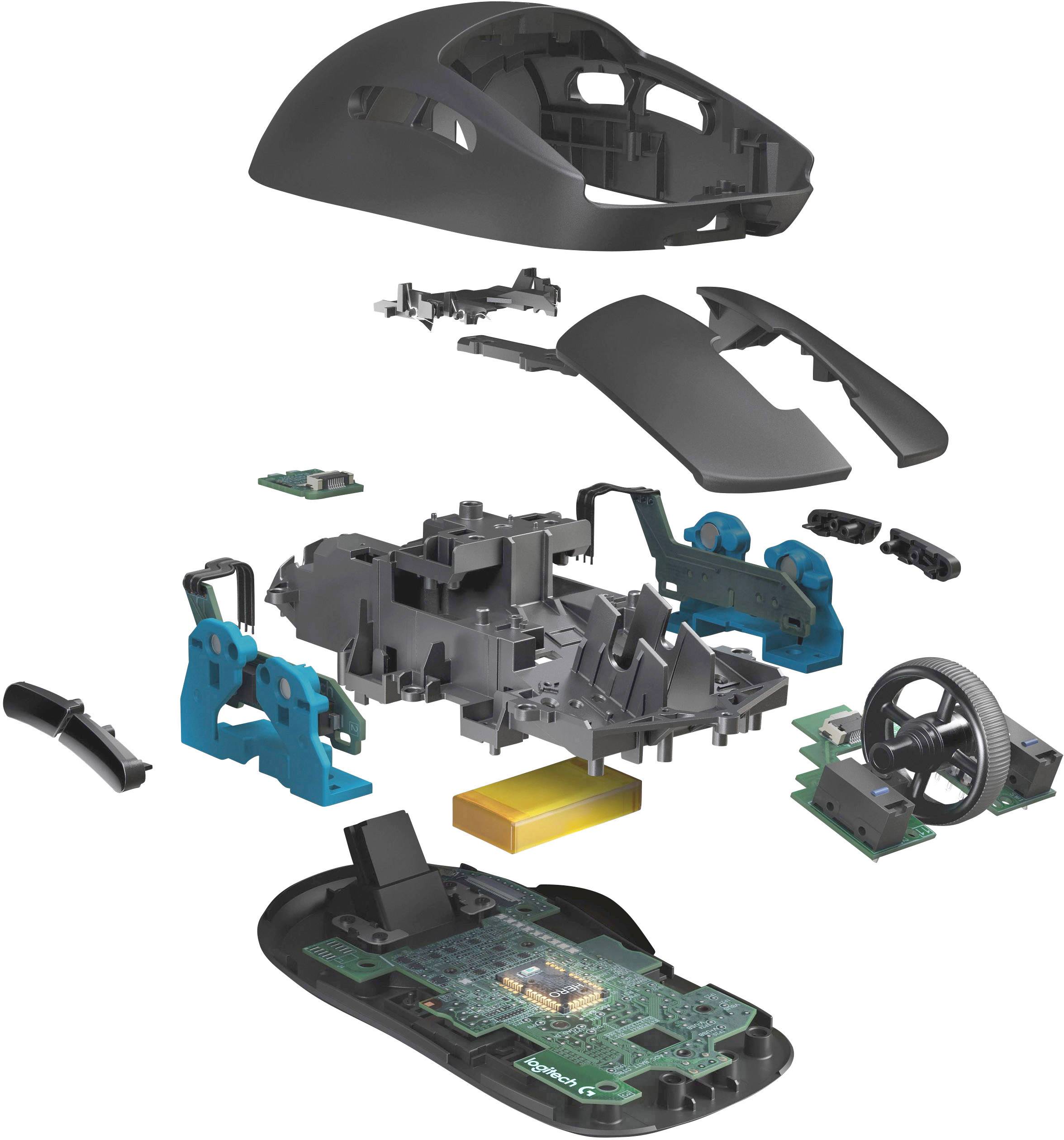 Logitech Gaming G Pro Gaming-Maus Funk Optisch Schwarz 6 Tasten 16000 dpi Beleuchtet, Austauschbare Seitenteile, Abnehmbares Kabel