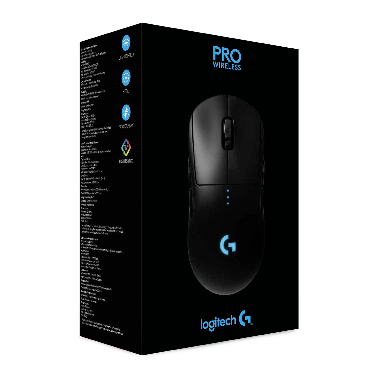 Logitech G Pro Gaming-Maus USB Optisch Schwarz 8 Tasten 16000 dpi Beleuchtet, Austauschbare Seitenteile, Abnehmbares Kabel