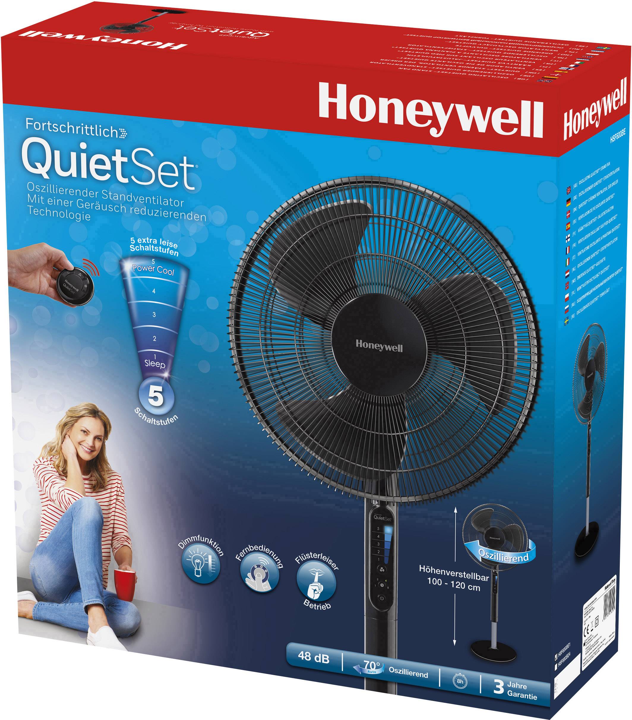 Honeywell HSF600BE4 Standventilator 40 W Schwarz Höhenverstellbar, LED-Display, mit Fernbedienung, Oszillierend, Schwenkbar, Timer