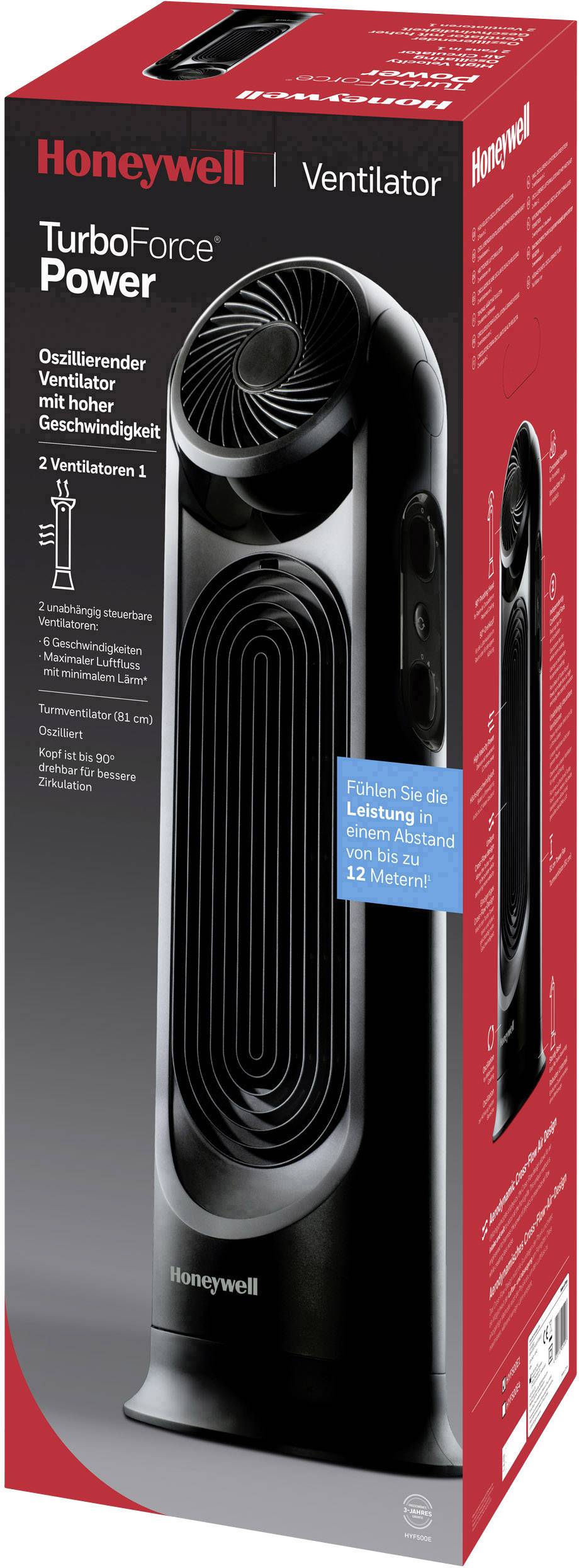 Honeywell HYF500E4 Turmventilator 58W (Ø x H) 30cm x 800mm Schwarz