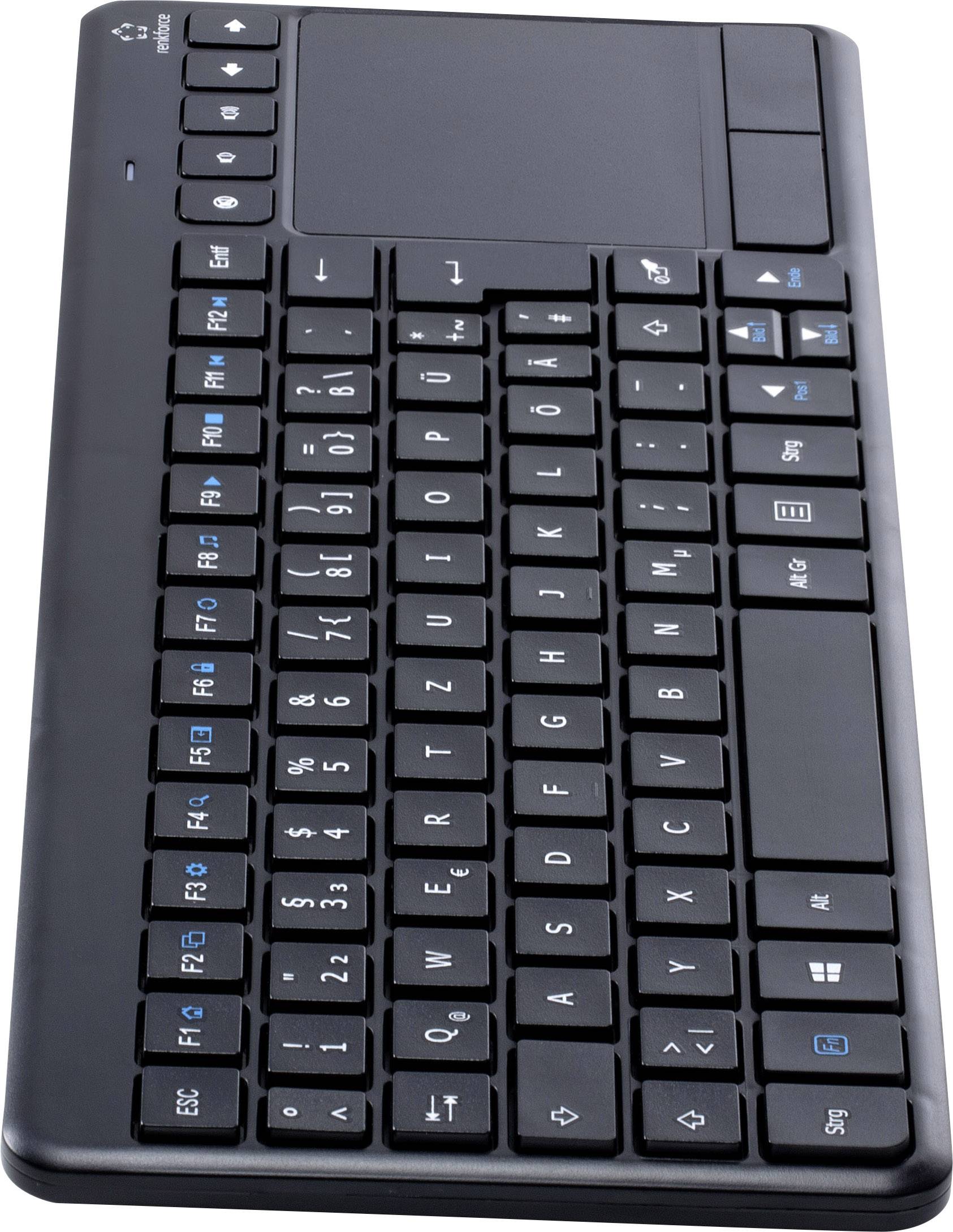 Renkforce MT-1006 Funk Tastatur, Touchpad Deutsch, QWERTZ Schwarz Integriertes Touchpad, Maustasten, Multimediatasten