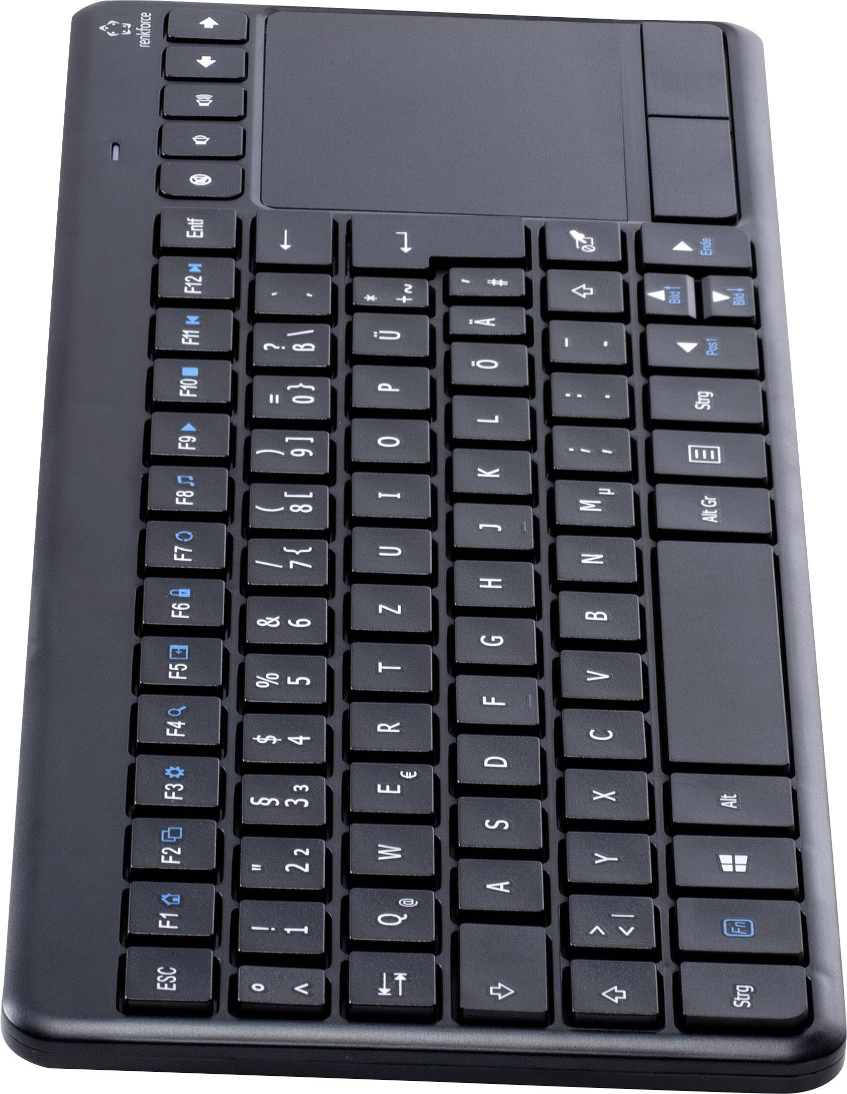 Renkforce MT-1006 Funk Tastatur, Touchpad Deutsch, QWERTZ Schwarz Integriertes Touchpad, Maustasten, Multimediatasten