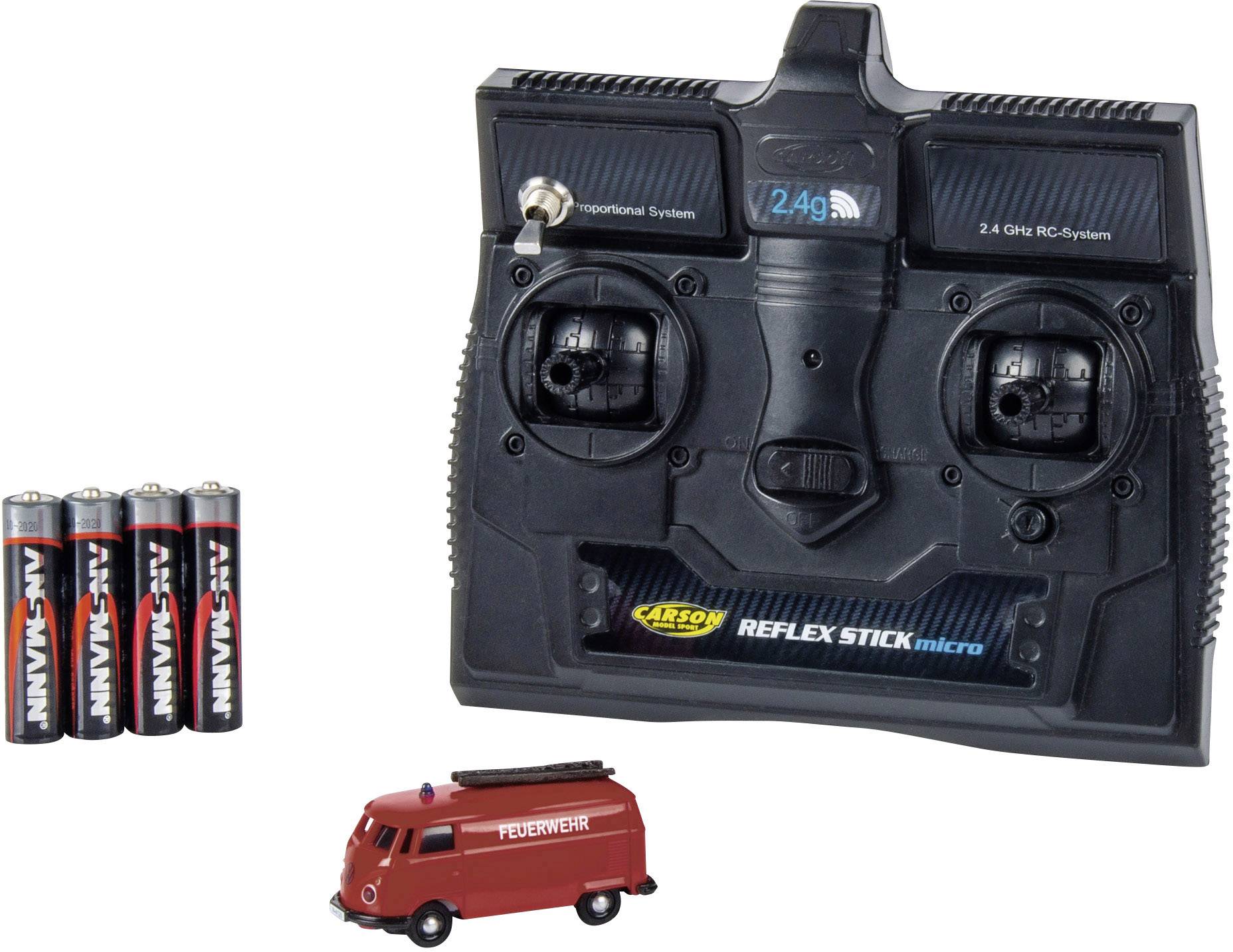Carson Modellsport 500504120 VW Bus T1 Kastenwagen Feuerwehr 1:87 RC Modellauto Elektro Straßenmodell Heckantrieb (2WD) inkl