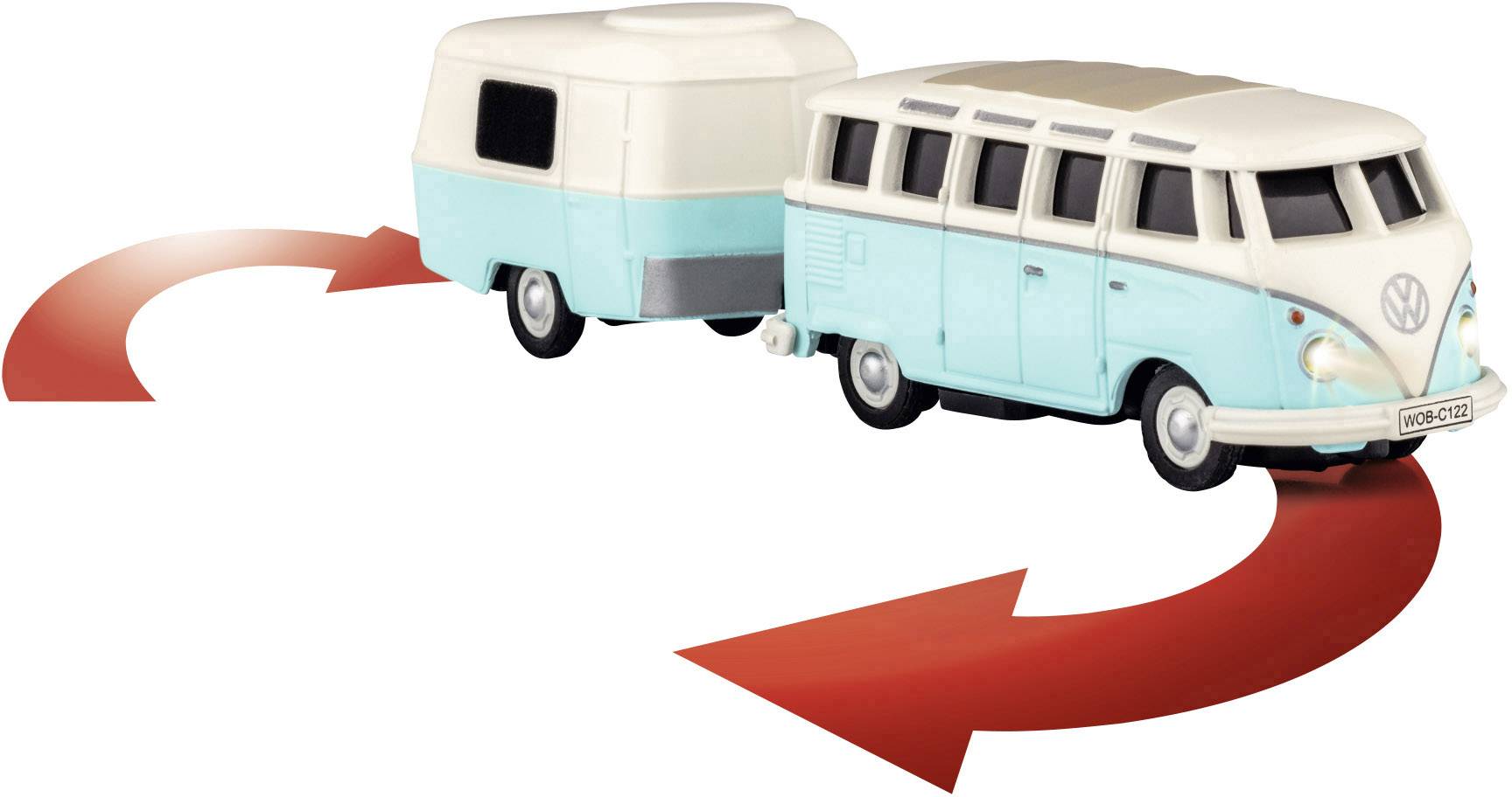 Carson Modellsport 500504122 VW Bus T1 Samba mit Anhänger 1:87 RC Modellauto Elektro Straßenmodell