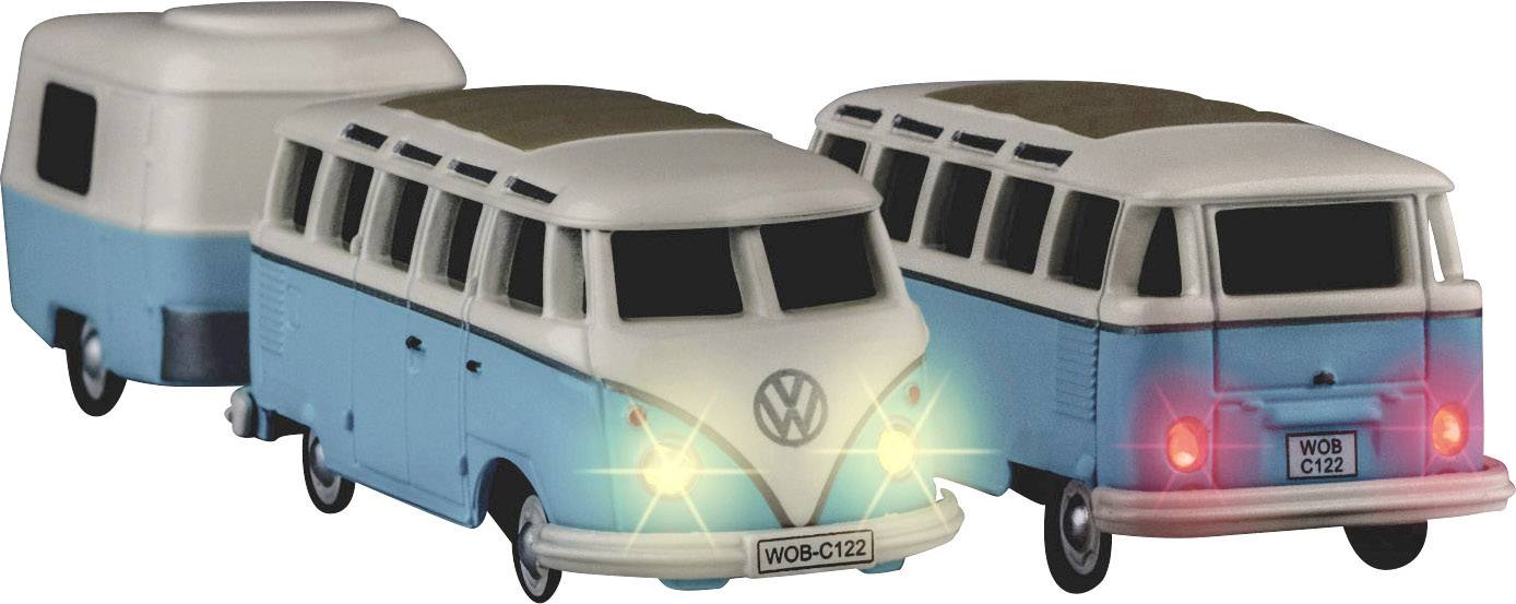 Carson Modellsport 500504122 VW Bus T1 Samba mit Anhänger 1:87 RC Modellauto Elektro Straßenmodell Heckantrieb (2WD) inkl. Akku, Ladegerät und Send