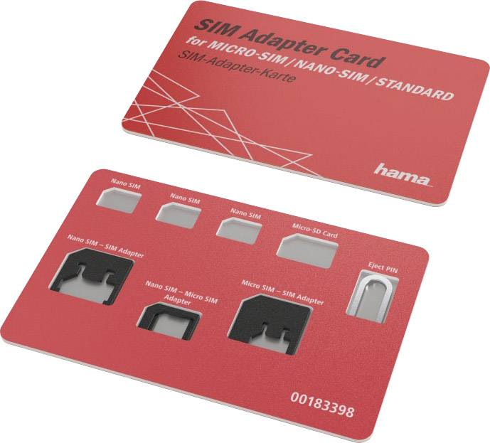 Hama Set 5-teilig SIM Adapter inkl. SIM Nadel Adaptiert von: Micro SIM, Nano SIM Adaptiert auf: Micro SIM, Standard SIM