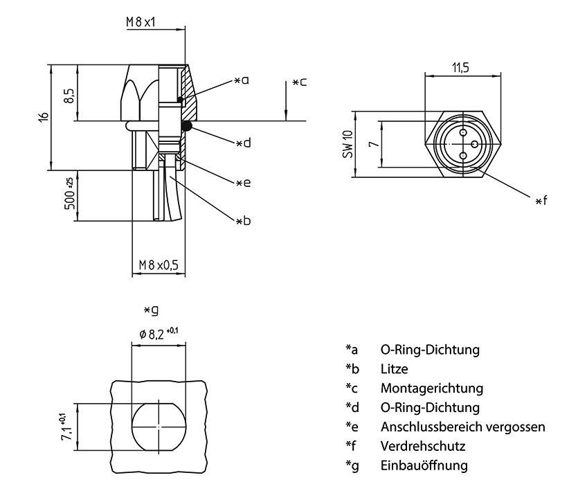 Lutronic 1222 Sensor-/Aktor-Einbausteckverbinder M8 Buchse, Einbau 0.50 m Polzahl Sensoren: 3 1 St.