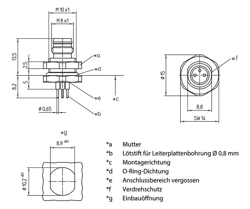 Lutronic 1225 Sensor-/Aktor-Einbausteckverbinder M8 Stecker, Einbau Polzahl Sensoren: 4 1St.