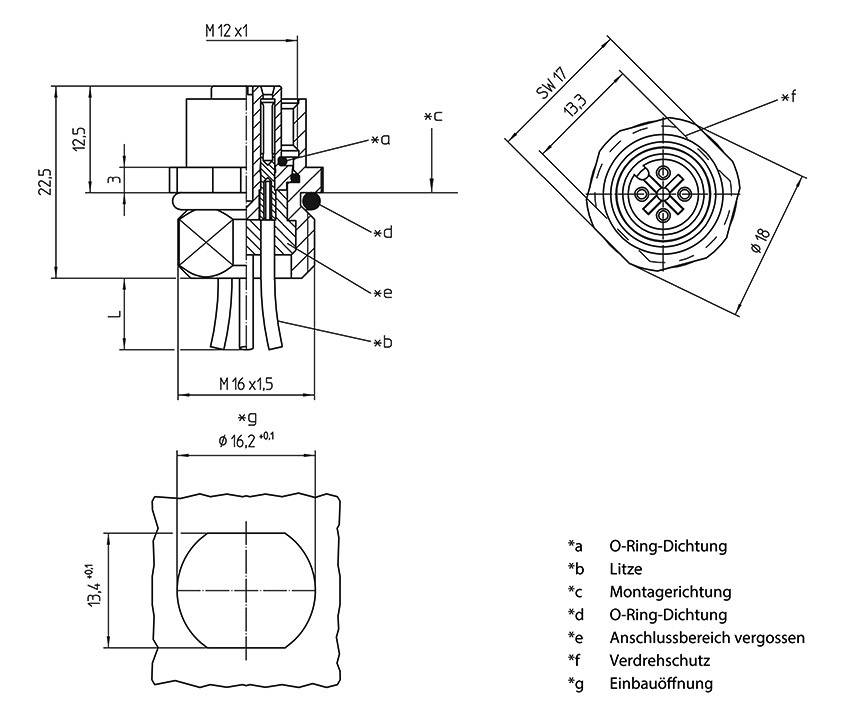 Lutronic 1233 Sensor-/Aktor-Einbausteckverbinder M12 Stecker, Einbau 0.50m Polzahl Sensoren: 4 1St.