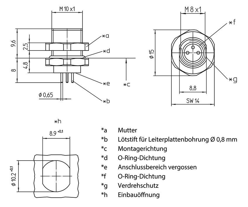 Lutronic 1220 Sensor-/Aktor-Einbausteckverbinder M8 Buchse, Einbau Polzahl Sensoren: 3 1St.