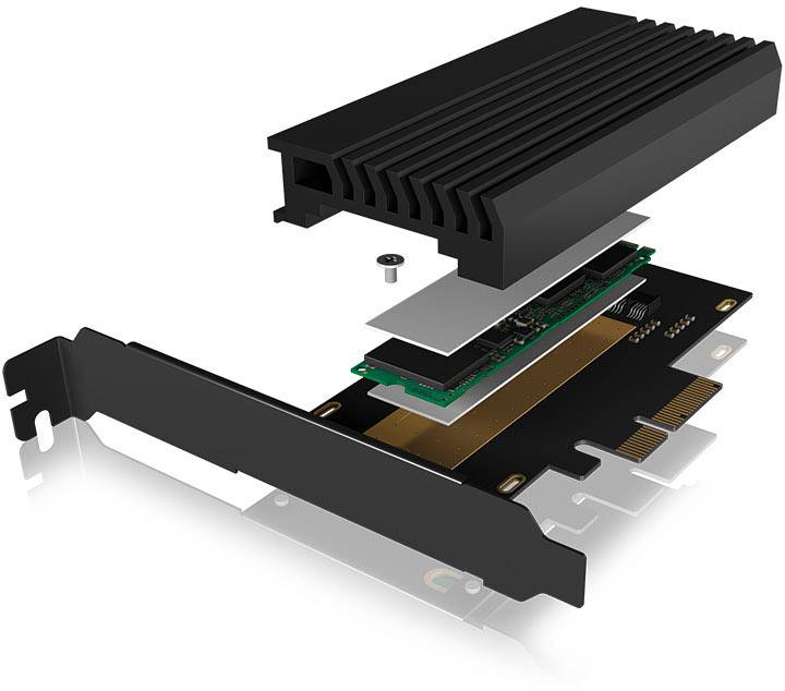 IB-PCI214M2-HSL, PCIe-Karte, 1x M.2 PCIe (NVMe) SSD zu PCIe 4.0 x4 ü. M-Key Sockel, Low + High Profile, inkl. P. Kühlk.