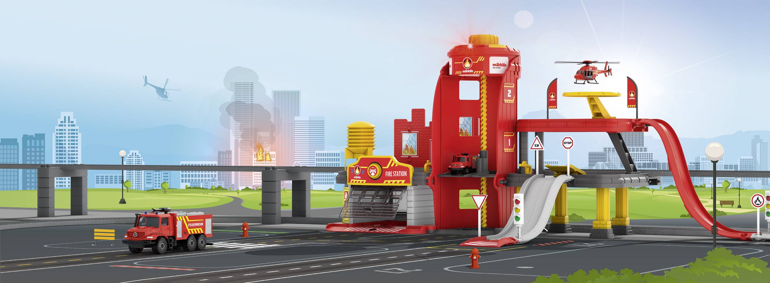 Märklin World 72219 H0 Feuerwehr Station mit Licht- und Soundfunktion