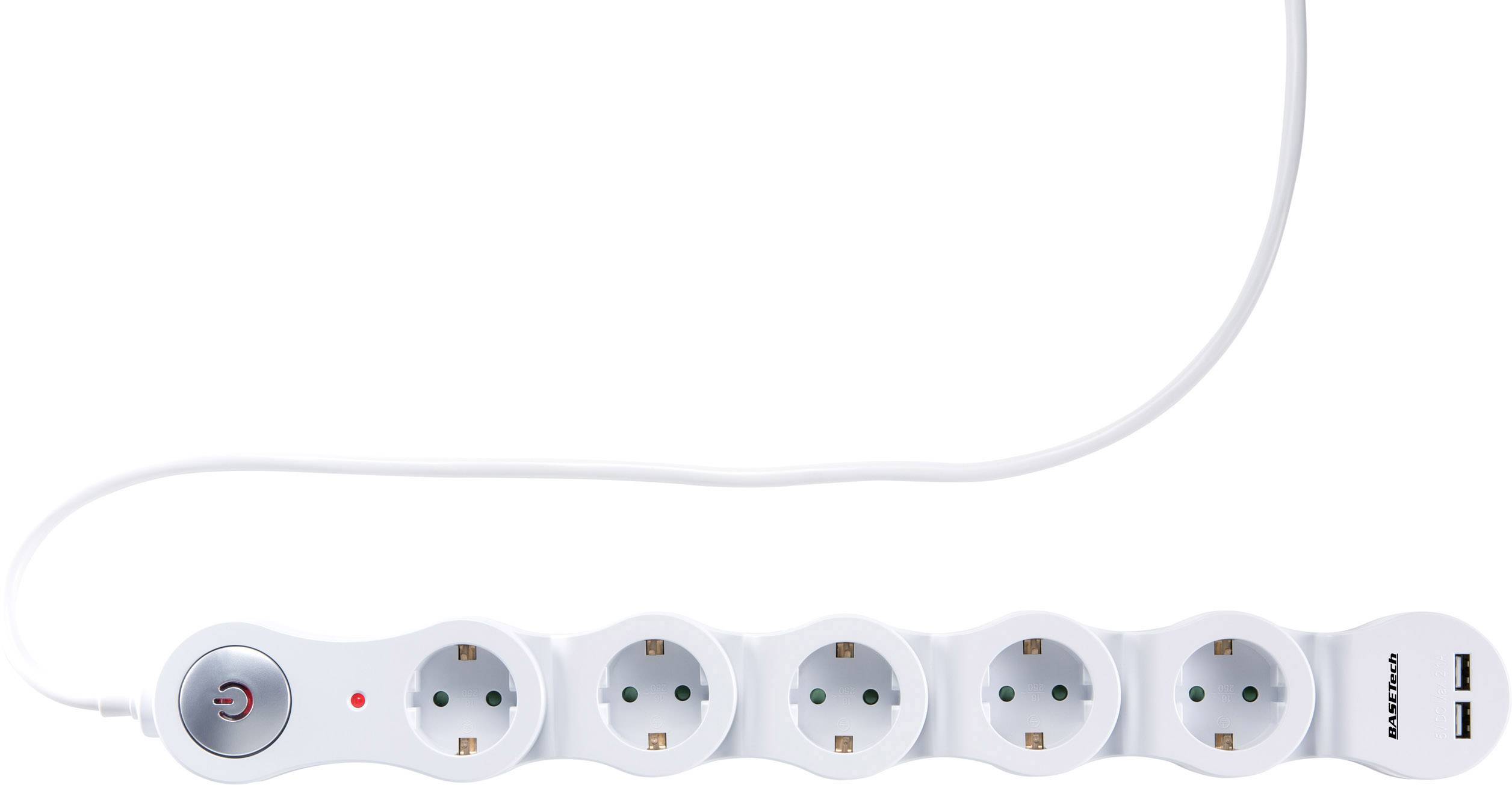 Basetech BT-1911219 Überspannungsschutz-Steckdosenleiste 5fach Weiß Schutzkontakt 1St.