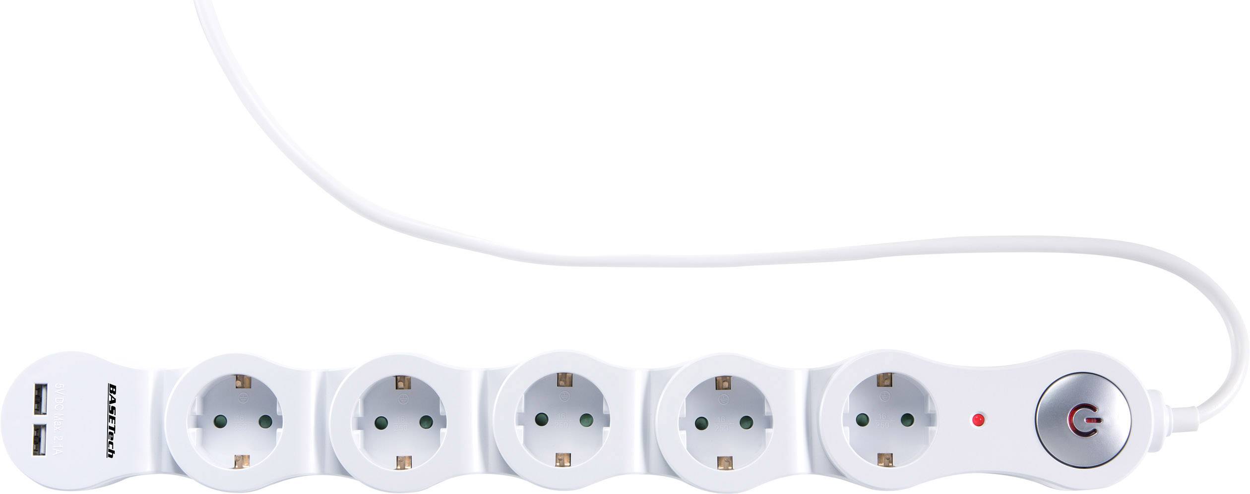 Basetech BT-1911219 Überspannungsschutz-Steckdosenleiste 5fach Weiß Schutzkontakt 1St.